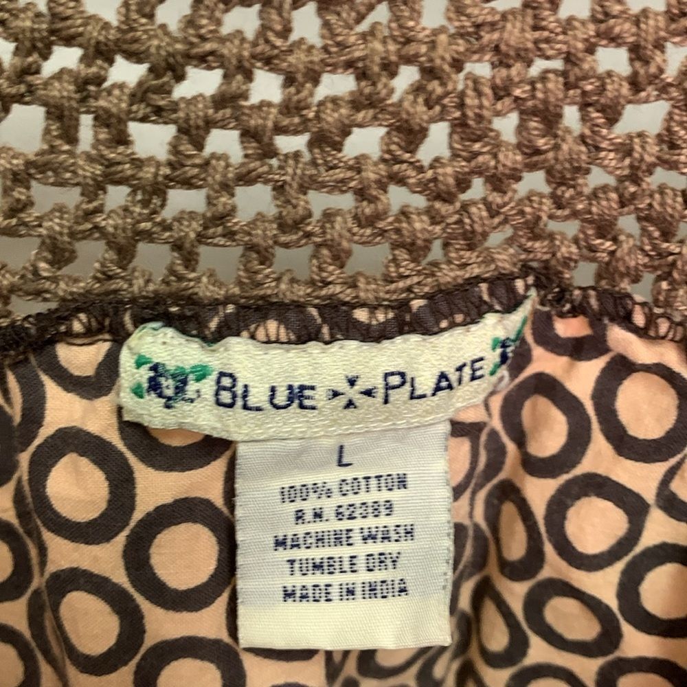 VTG Blue Plate Women's Brown Crochet Strap Dot Print Sleeveless Tank Top L - Picture 7 of 10